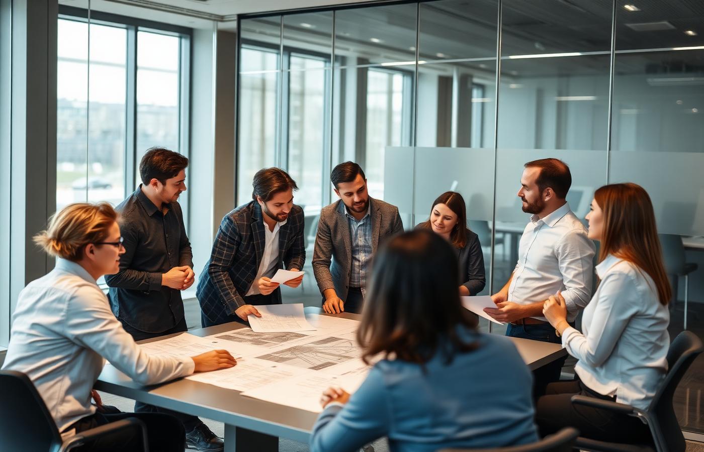 Eterno team collaborating in a glass conference room
